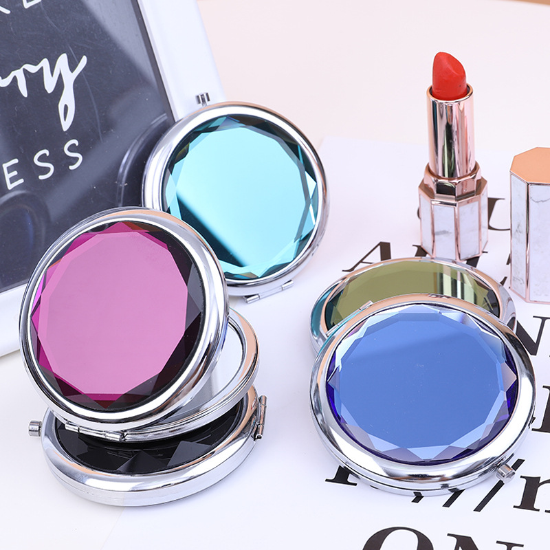 The crystal flip-top double-sided dressing mirror can be printed with logo advertisements and engraved words. It is a folding makeup mirror and a portable small mirror that can be carried around details Picture