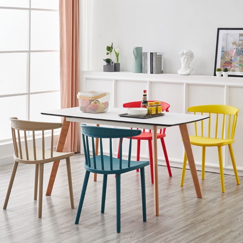 Plastic chairs, modern and simple Nordic dining chairs for home use, creative backrest chairs for coffee shops, wholesale of Subnet Red Windsor chairs Specification image