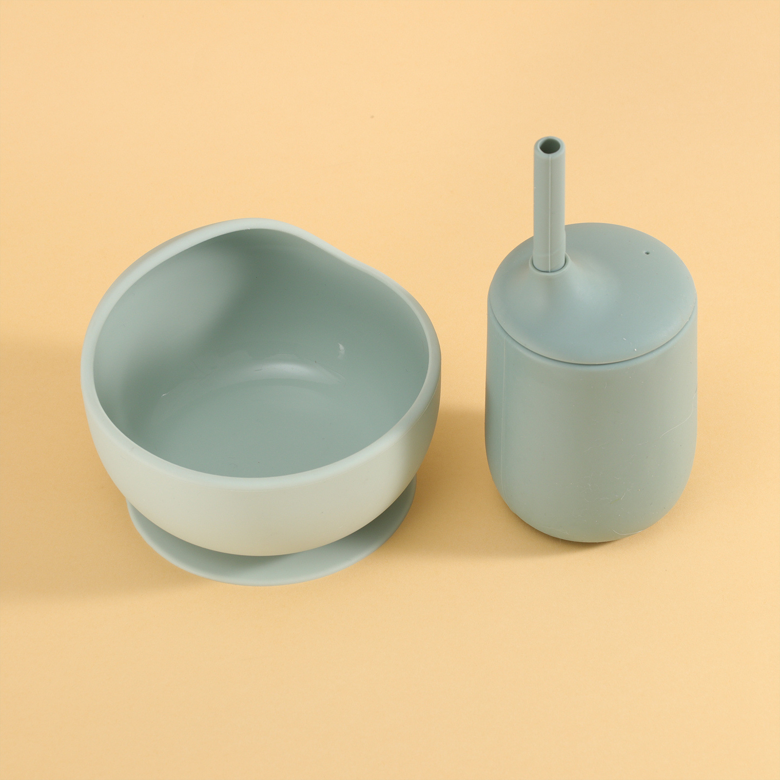 "Mother and Baby Feeding" Baby feeding Tableware set of 10 pieces: Silicone bibs, spoons, bowls, plates, spoons and cups Specification drawing