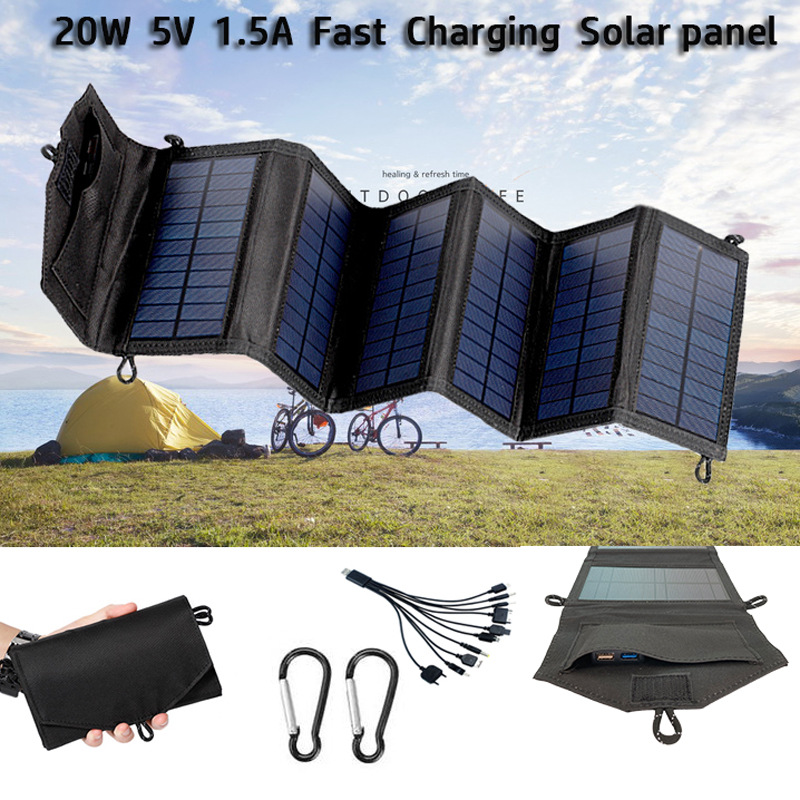 Cross-border exclusive 15W camping portable solar panel folding outdoor 5V USB solar panel folding details Picture