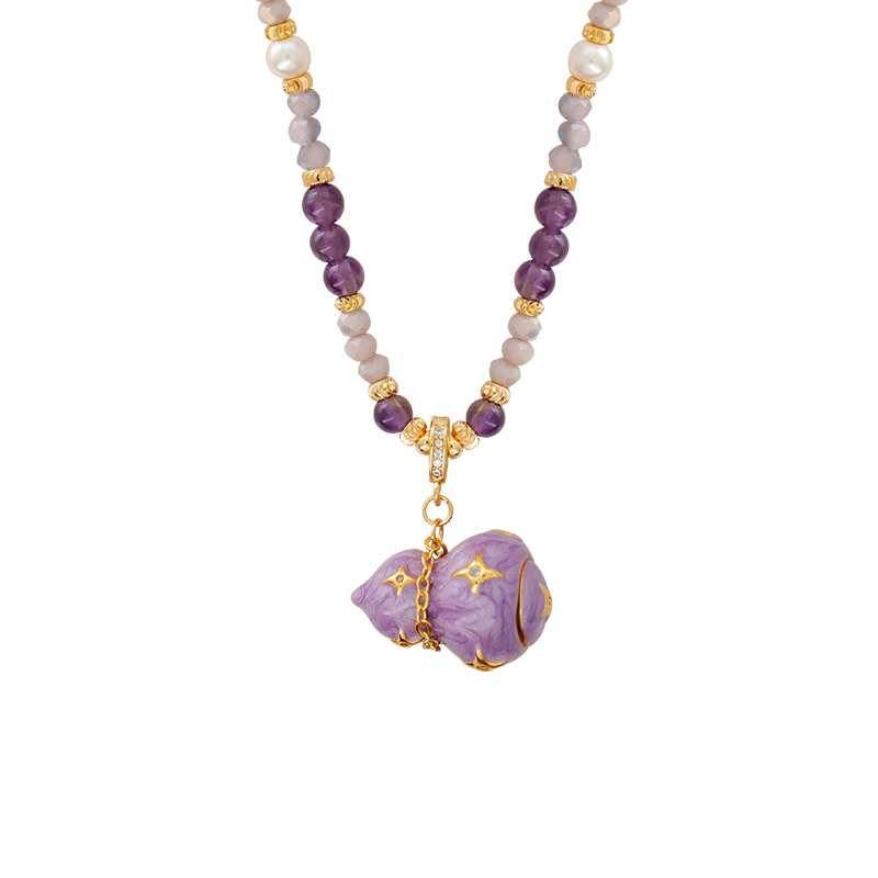 Hyacinth New Chinese style enamel drop glaze Gourd pendant Necklace for Women, 2025 New trendy Douyin bestseller sweater chain Item Picture