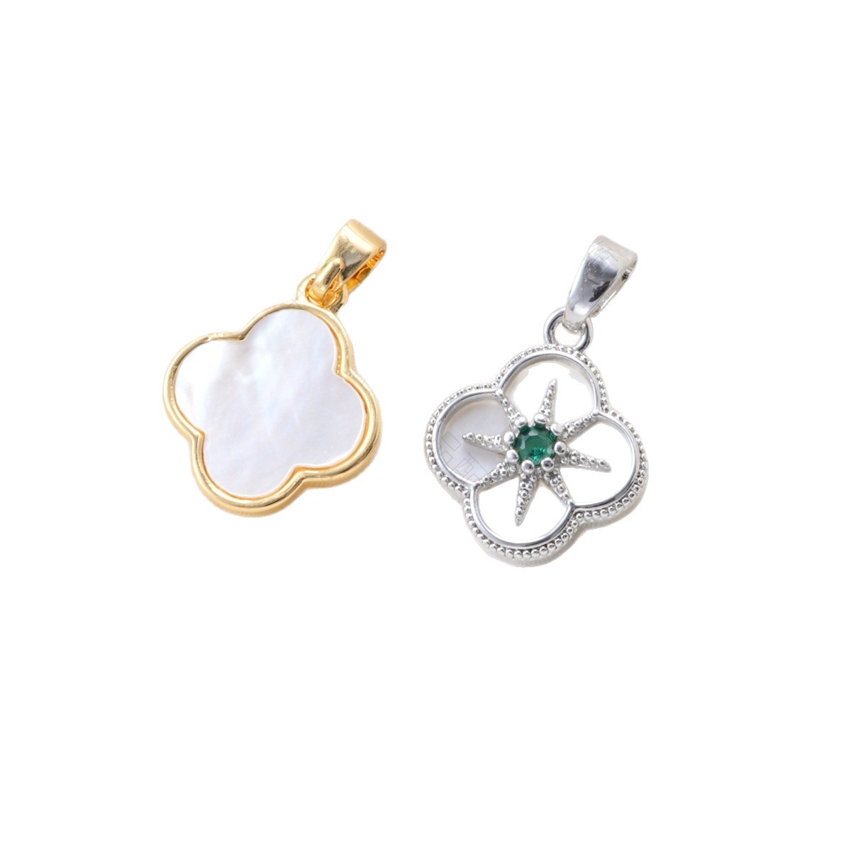 Copper-plated 18k high color retention, zirconium-inlaid white shell flower pendant, pearl necklace clasp, DIY jewelry accessory Item Picture