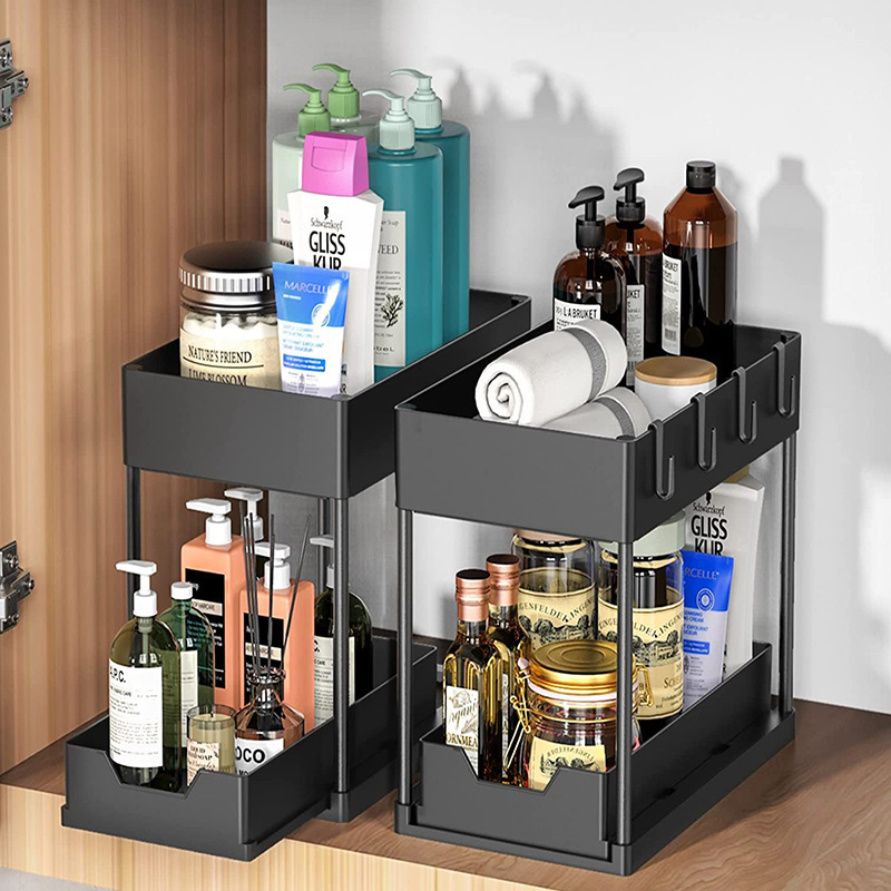 Multi-functional double-layer pull-out sink, sink rack, kitchen storage rack, countertop organization rack, and bowl and chopstick storage rack
