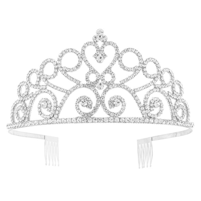 Factory direct sales of cross-border European and American bride headwear, water diamond alloy tiara headwear for women, grand and luxurious, full diamond comb tiara hair accessory Application Scenario