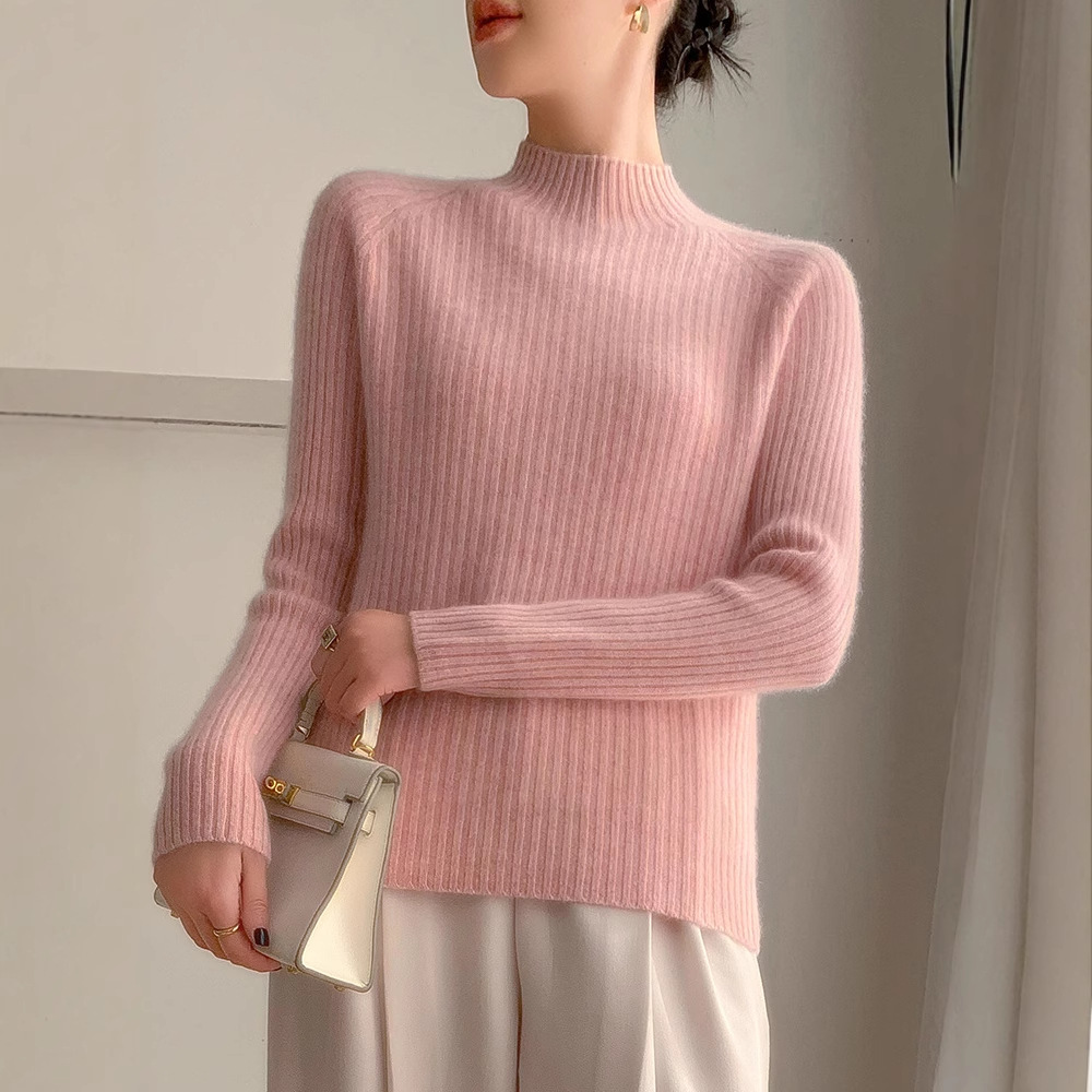 100% cashmere semi-high-neck cashmere sweater for women in autumn and winter, long-sleeved knitted base layer, thick warm sweater for women Specification image