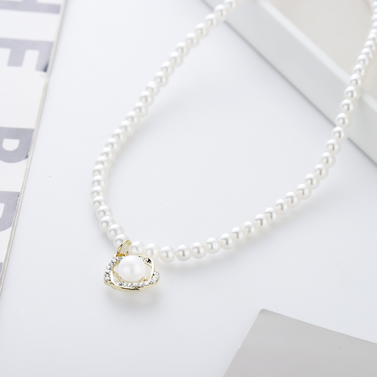 银饰珍珠天然石鳄鱼皮项链项链女款时尚百搭饰品