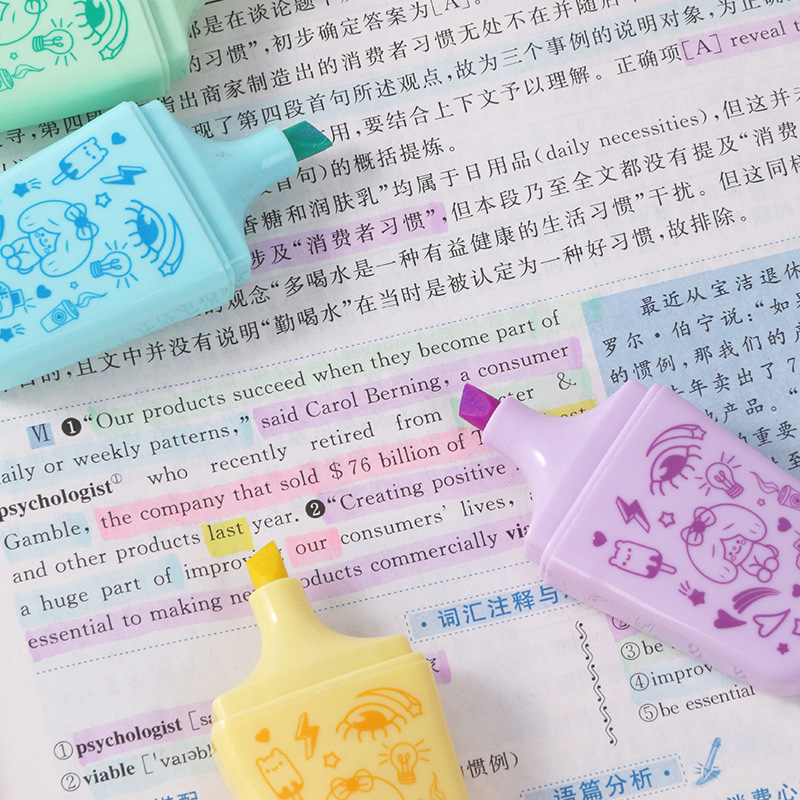 超可爱迷你荧光笔彩色highlighter  pen学生卡通手账绘画标记笔划重点