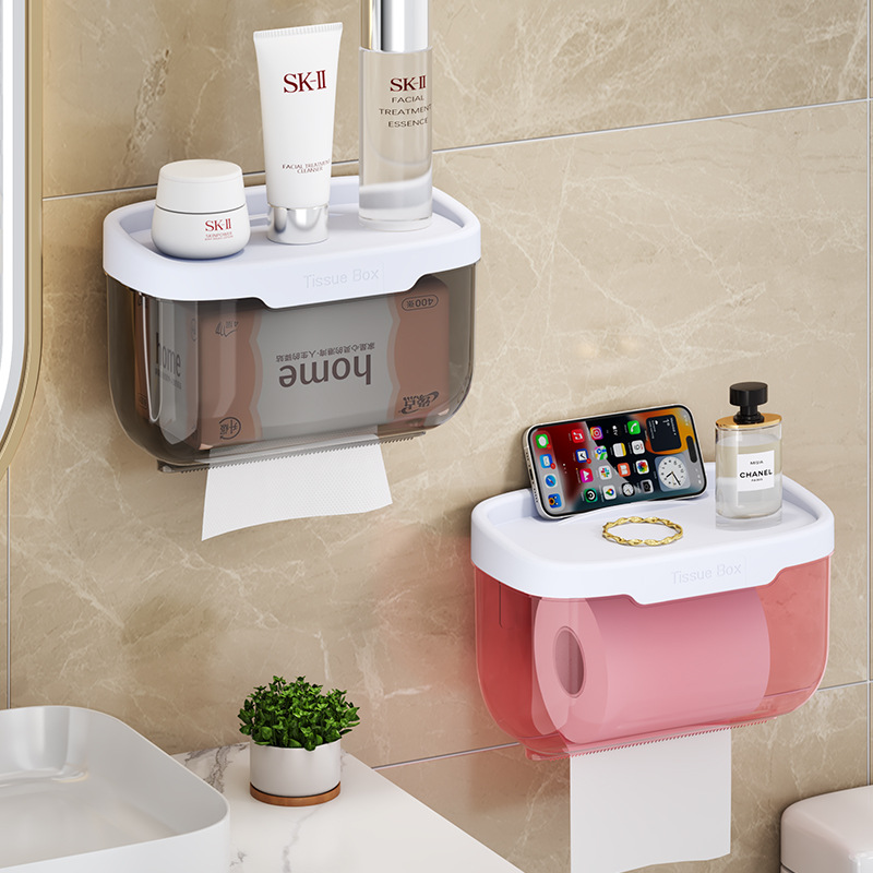 Bathroom tissue box, non-punching, waterproof toilet tissue, toilet hand paper box, toilet paper storage rack, creative roll paper box Specification image