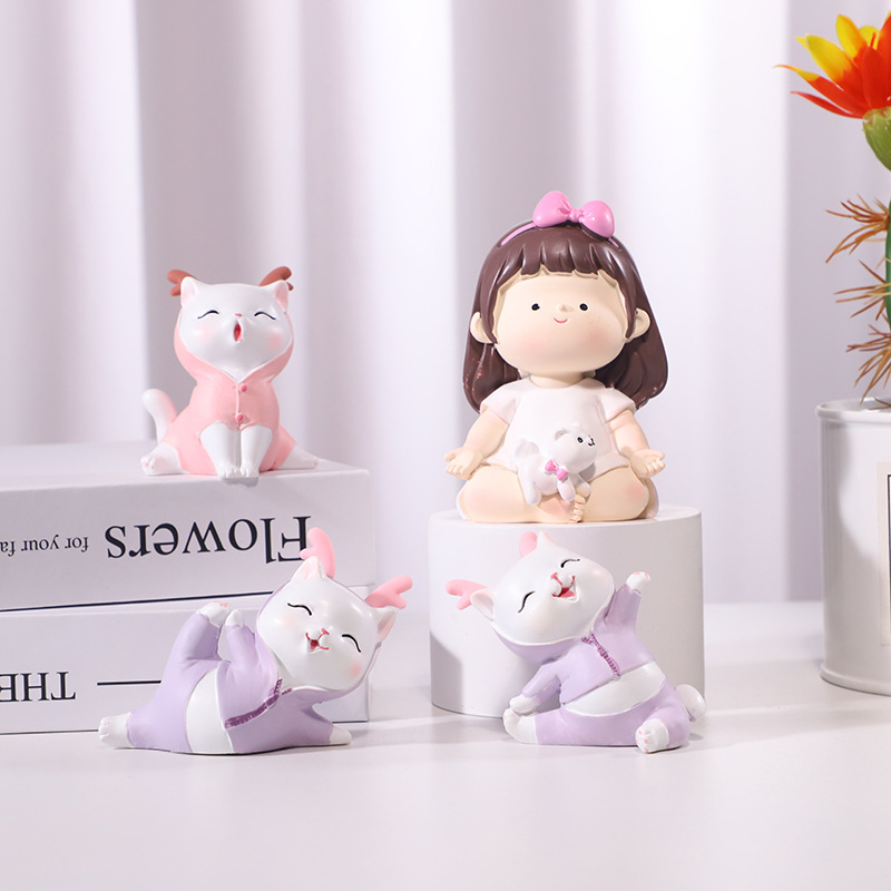 跨境新品家居好物生日礼物批发客厅桌面饰品瑜伽小萌妹公仔摆件产品图
