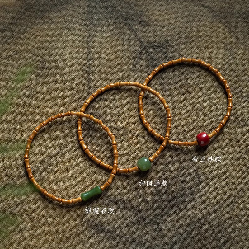 "Jie Jie Yu Shang" olive pit Bamboo joint bracelet, a niche design for women, exudes a sense of sophistication and features a retro ethnic style details Picture
