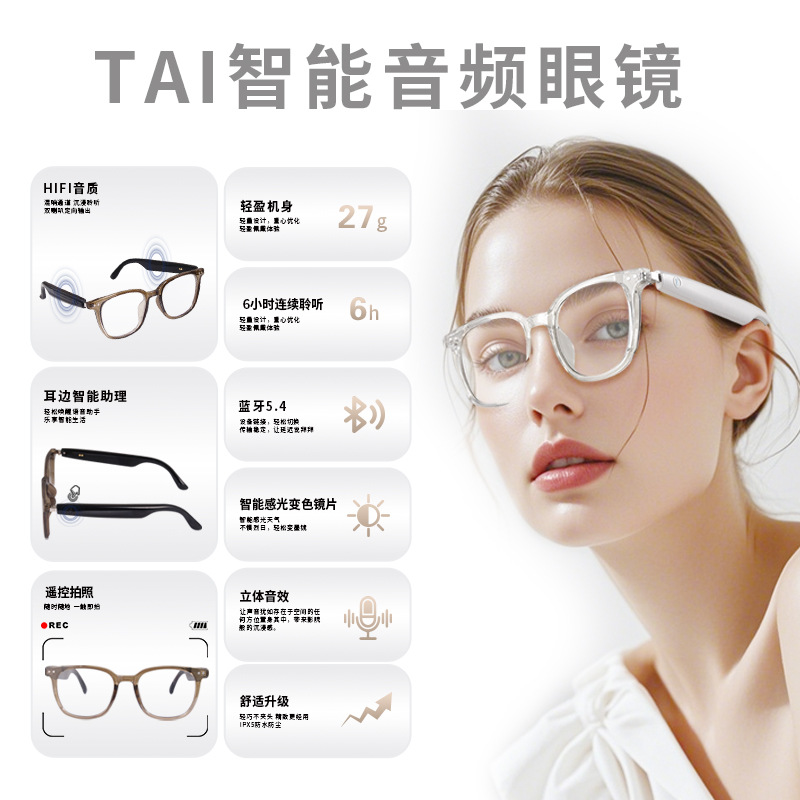 AI translation Smart Bluetooth Glasses GS07 for cycling, driving, listening to music, making calls, and changing light lenses for both indoor and outdoor factories details Picture