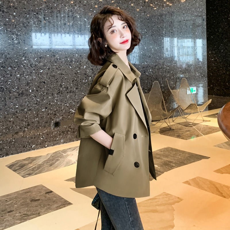 气质短款风衣外套女款韩版西装领长袖上衣2024春秋新宽松休闲夹克