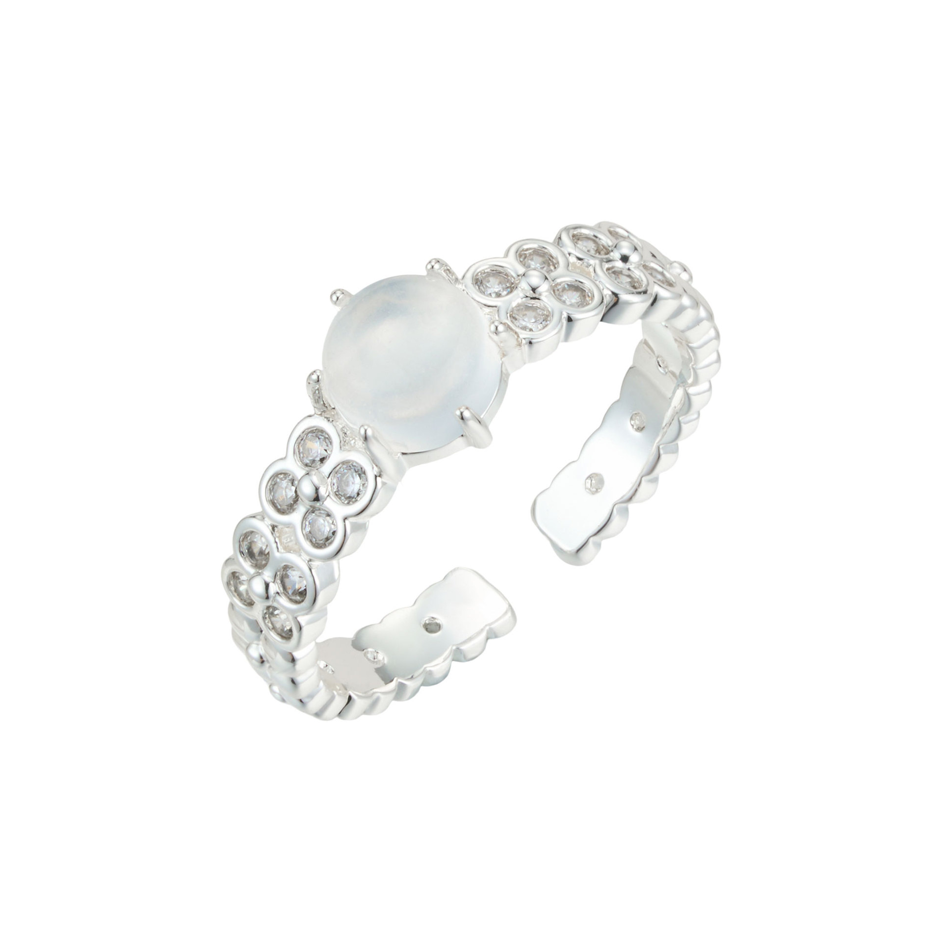 Fuente de fábrica retro elegante aqua moyu anillo abierto aleación de cobre micro circonitas premium sense anillo ajustable Item Picture