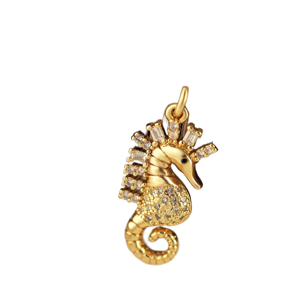 Hot-selling, versatile and fashionable two-color seahorse pendant necklace with gold plating and full diamonds available for wholesale Item Picture