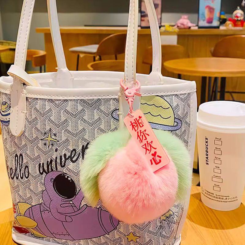 Imitation rex rabbit fur persimmon keychain pendant, a popular plush autumn and winter new red Apple car birthday bag pendant Application Scenario