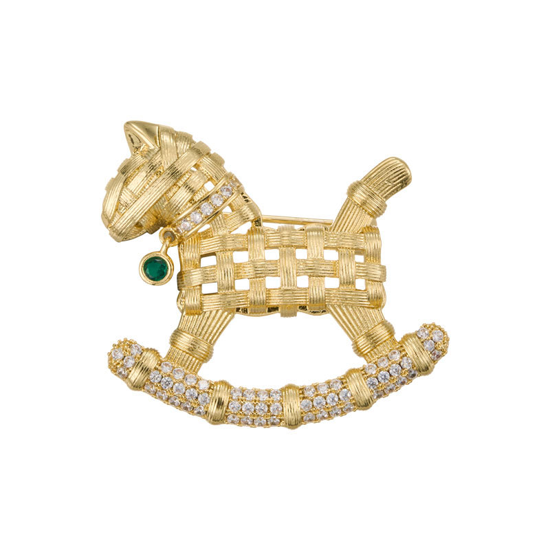 Original design, cute and playful woven pattern, zirconium-inlaid horse brooch, copper alloy, real gold electroplated exquisite brooch and brooch Item Picture