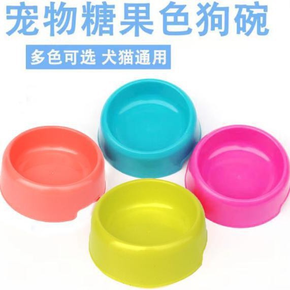 Plastic pet bowls, candy-colored dog and cat drinking bowls, round single bowls, anti-knock and anti-slip cat and dog feeding supplies wholesale Application Scenario