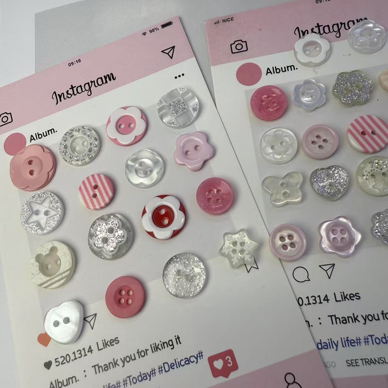 Cute pink buttons mixed and matched, handcrafted diy accessories, button collection, decorative account books, dolls, pain packs, materials details Picture