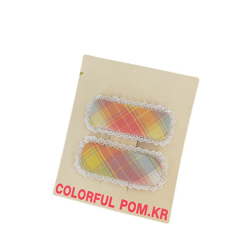 Spring new colorful checkered hair clips, fabric children's sweet and broken bangs clips, girl's large intestine hair bands and headbands Item Picture