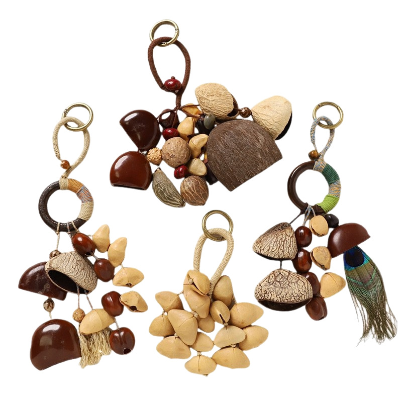 Natural fruit shell rattle bag hanging, diy handcrafted wind bell sound healing pendant, plant fruit pendant, backpack car hanging decoration Item Picture
