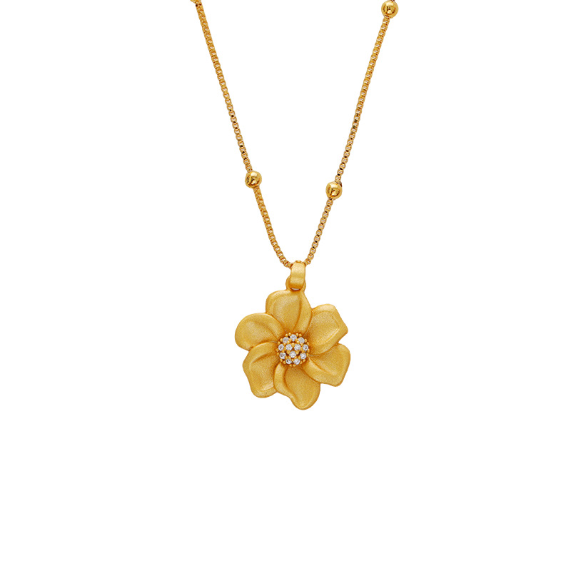 Hyacinto cobre antiguo francés bañado en oro arena colgante flor collar mujer 2025 nudillos chick yin bang cadena clavícula accesorios Item Picture