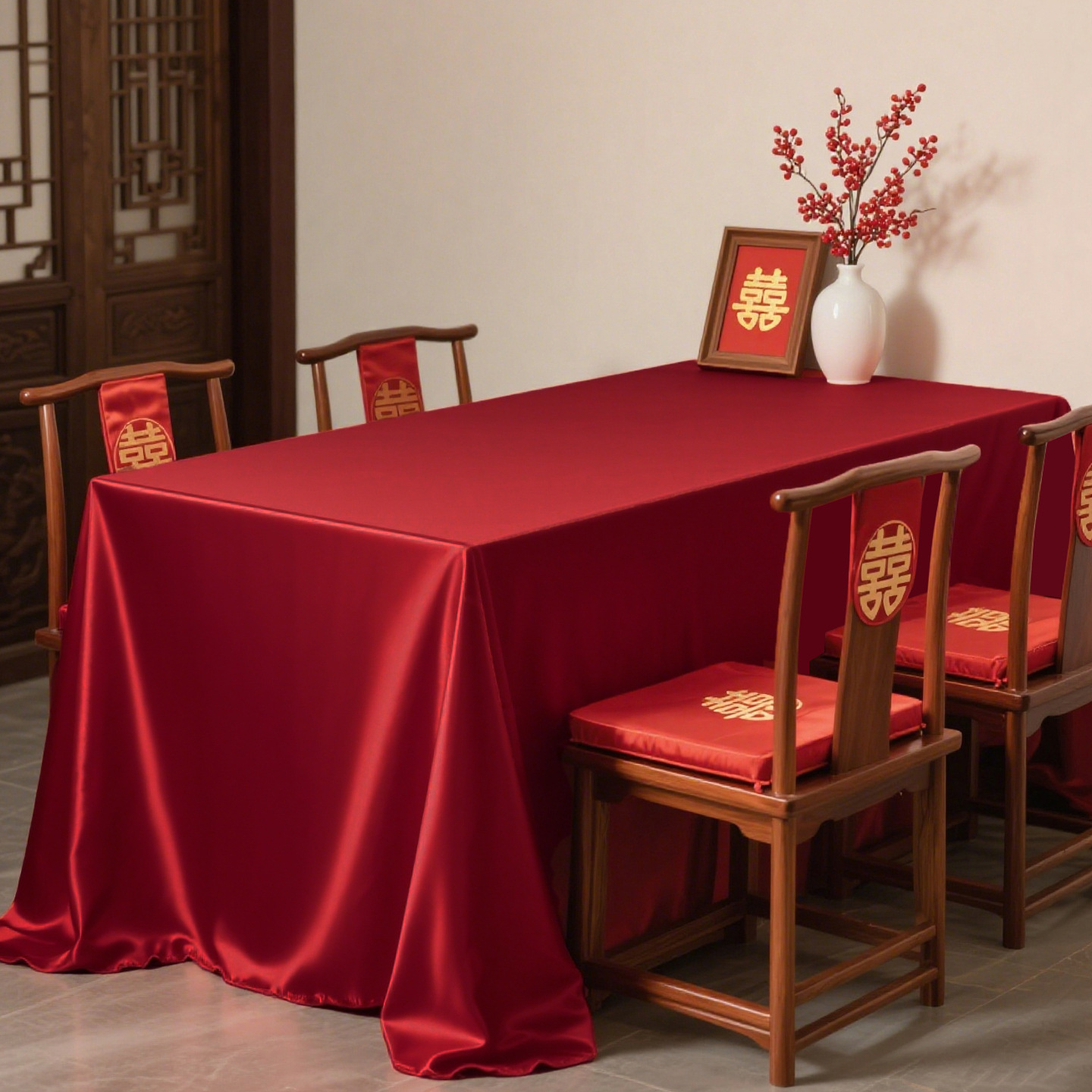 红色桌布2025新款结婚专用客厅茶几电视柜喜宴轻奢高级感喜庆缎面