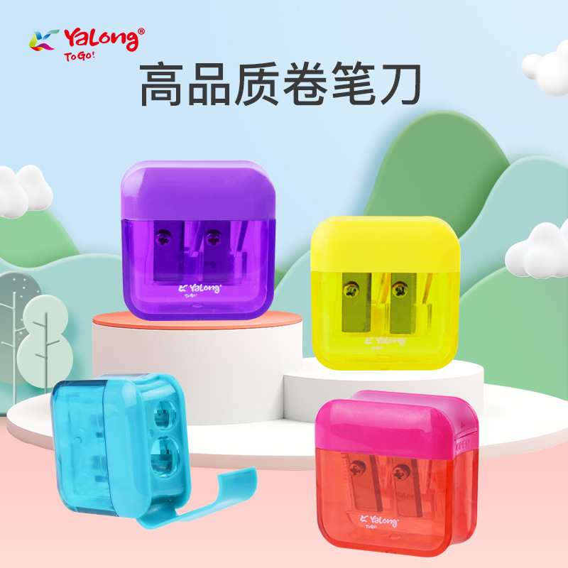 Yalong mini pencil sharpener, children's plastic double-hole test pencil sharpener, student cartoon pencil sharpener in stock wholesale
