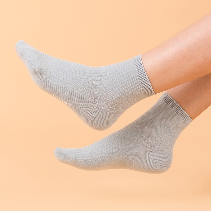 袜子新疆棉秋冬双针中筒精梳棉袜子男女情侣款棉袜纯色防臭抑菌袜细节图
