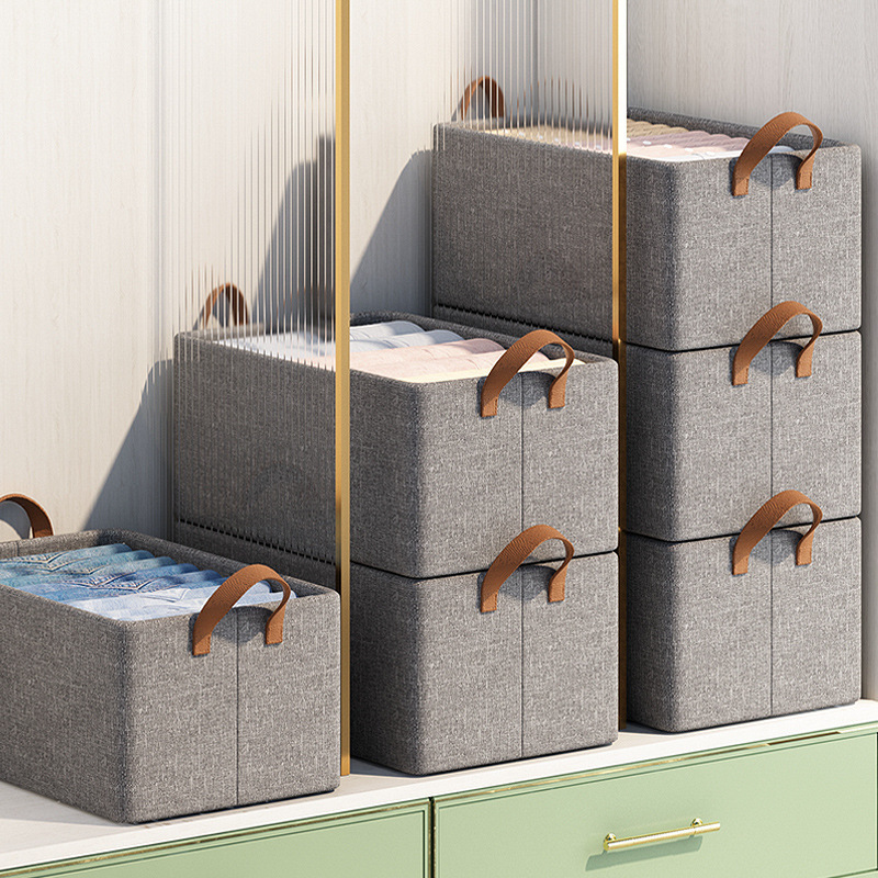 Non-Woven Fabric Foldable Storage Box With Pu Handle, Available In Multiple Sizes And Colors, And Supports Customization