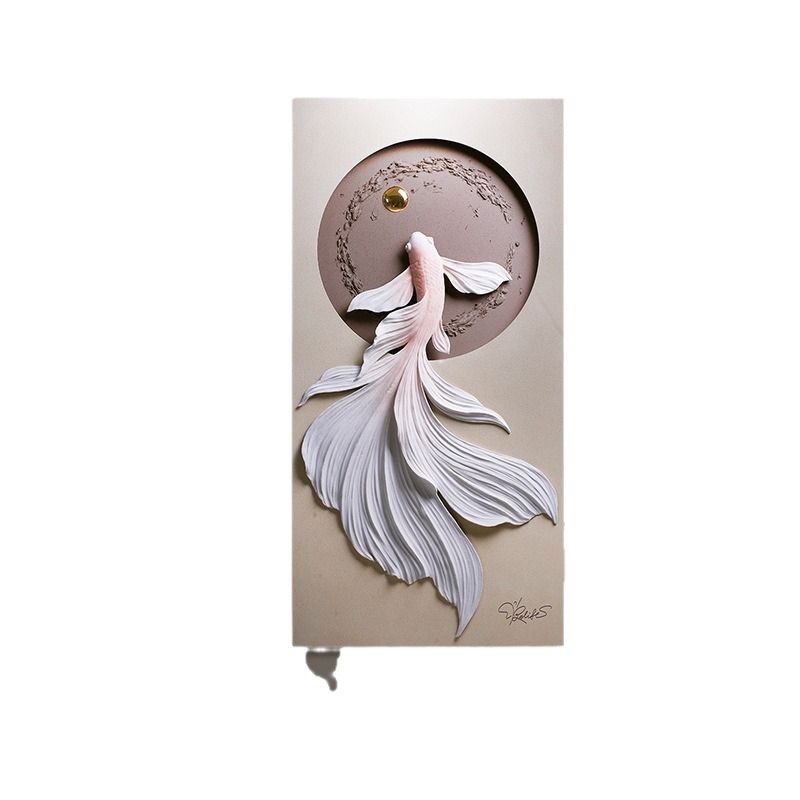 Three-dimensional relief entrance foyer, 3D three-dimensional relief fish hanging painting, LED lighting, corridor decorative painting Item Picture
