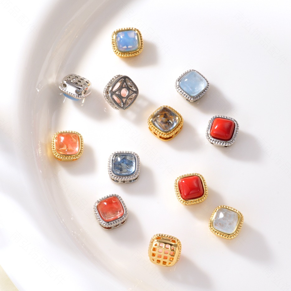 Zircon turquoise aquamarine beads, copper plated with real gold, color retention, high-end style bracelet, necklace clasp DIY accessory details Picture