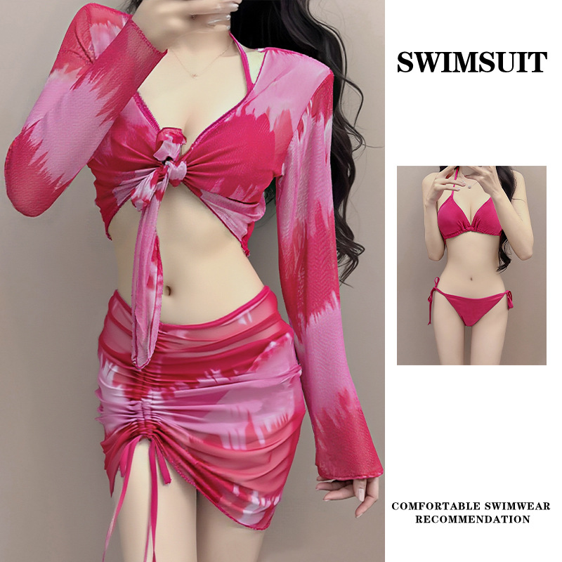 Swimsuit women bikini four-piece set, new conservative long-sleeved, sun protection, slimming, hot spring swimsuit women -107083