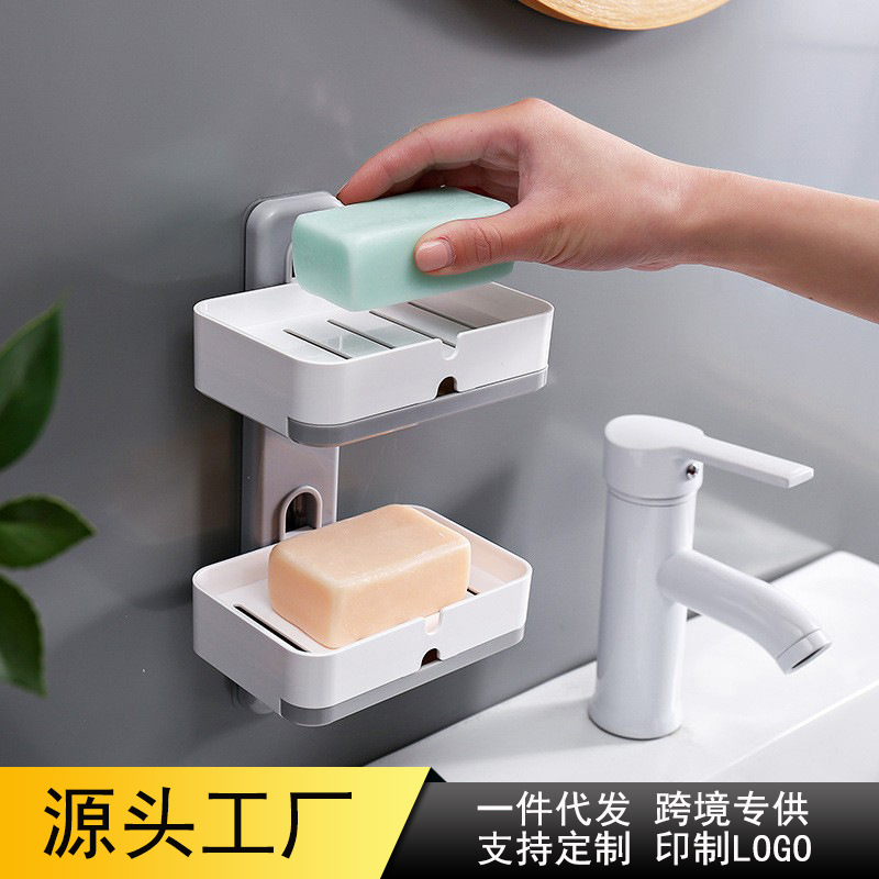 Creative no-hole soap box, traceless wall-mounted soap box, bathroom plastic soap draining rack