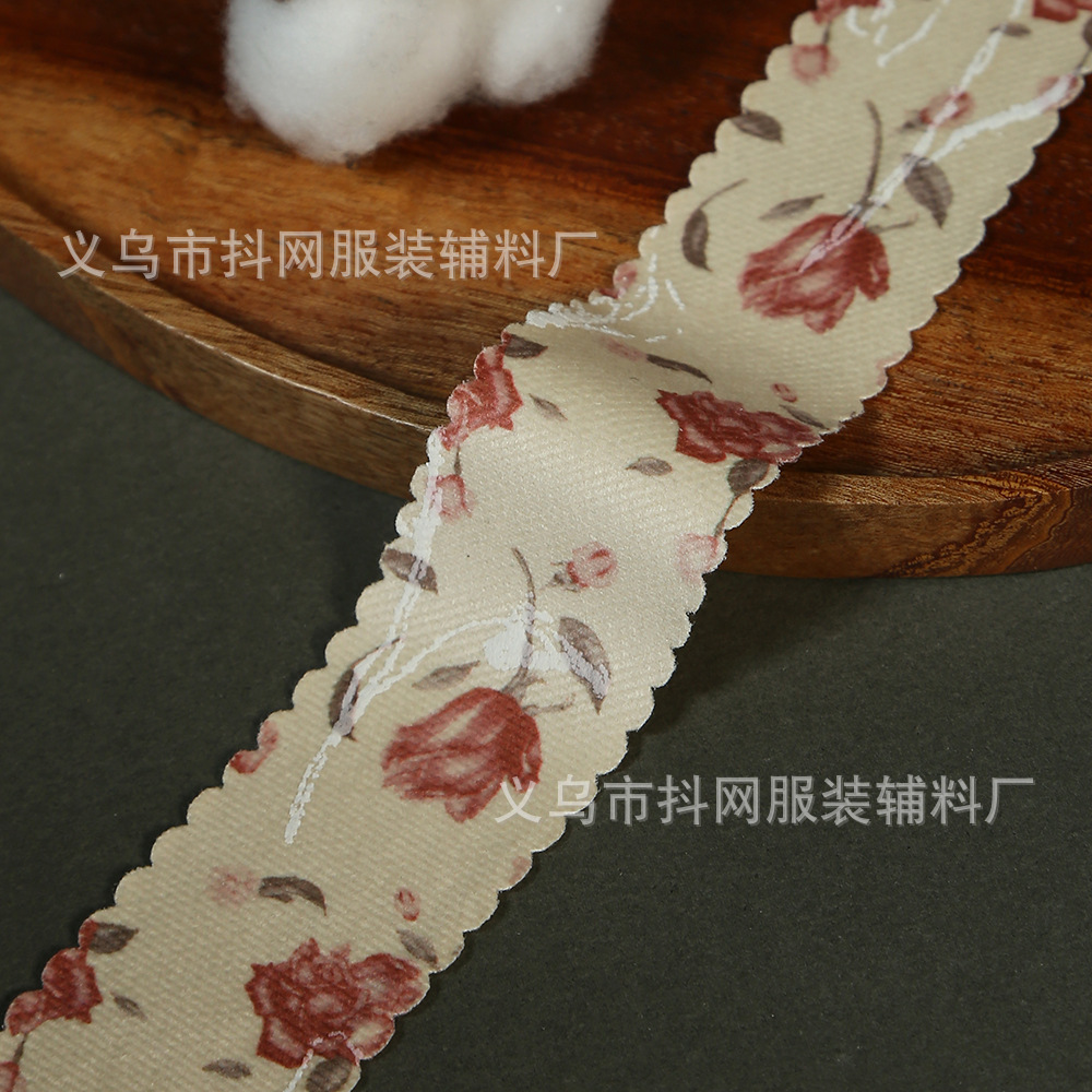 Retro printed rose wave webbing, diy bow hair clips, handcrafted materials for flower bouquets, gift packaging, ribbons details Picture