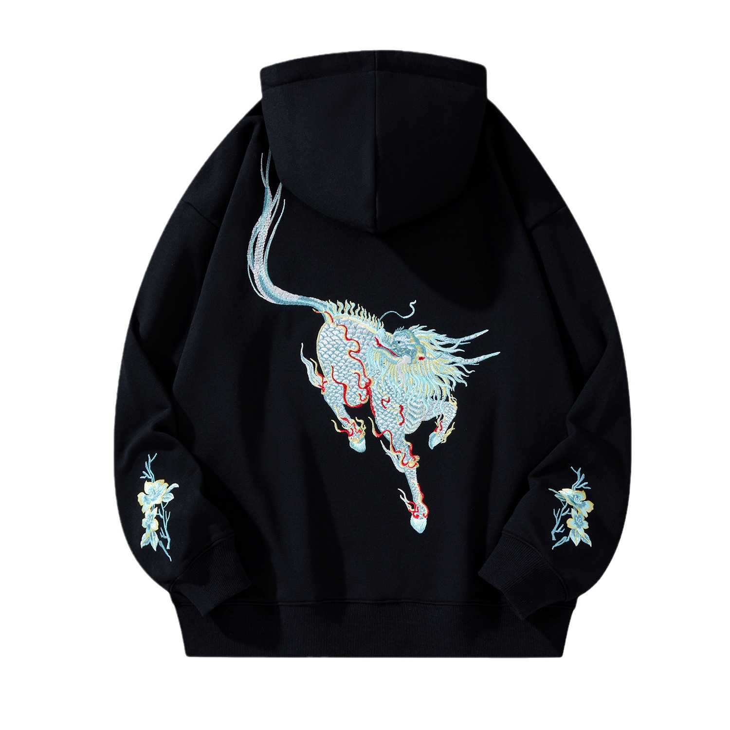 The new Qilin Heavy Industry embroidered hoodie for men, a trendy casual hooded men's shirt, and a large-sized men's casual couple shirt from a trendy brand Item Picture