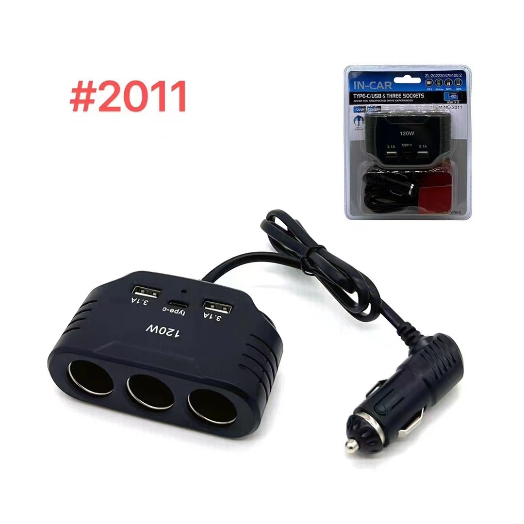 Car converter, one three-power car cigarette lighter, one drag and three with type-c car charger, new factory direct sales details Picture
