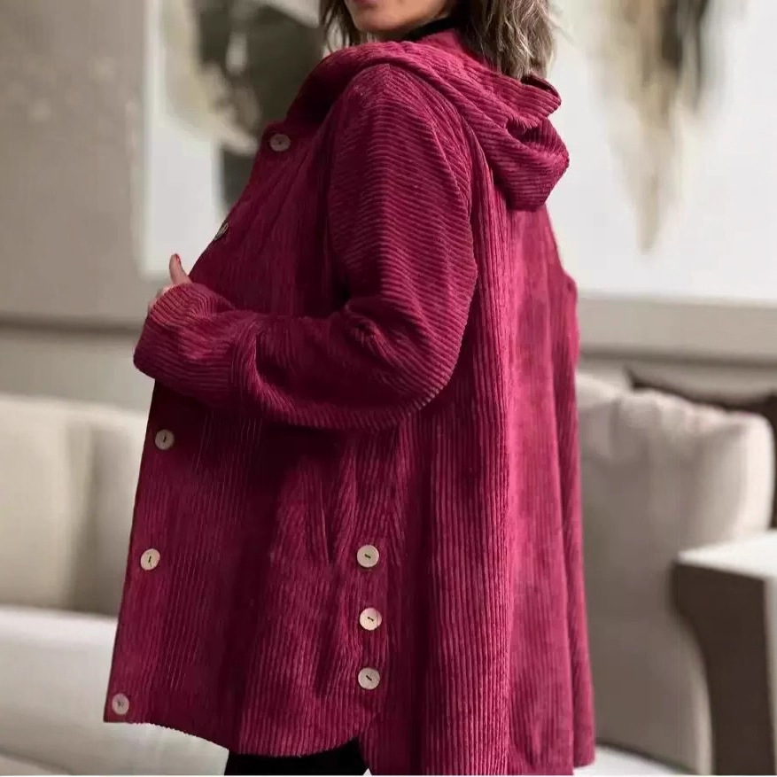 New Amazon hooded loose women's corduroy casual jacket for cross-border European and American trade in autumn and winter 2025