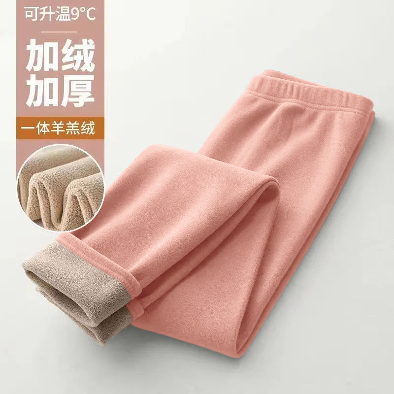 De Rong leggings for women in autumn and winter, thickened cotton pants with added fleece, lamb fleece thermal pants, high-waisted tight thermal underwear details Picture