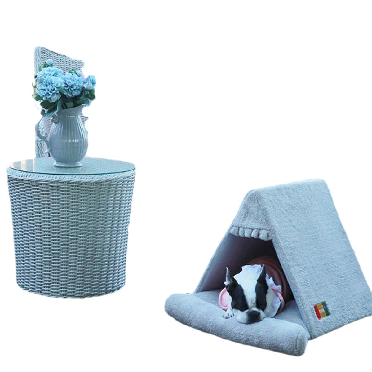 Beautiful velvet triangular house pet tent, comfortable tent-style, foldable and retractable, wholesale of pet dog and cat beds Item Picture