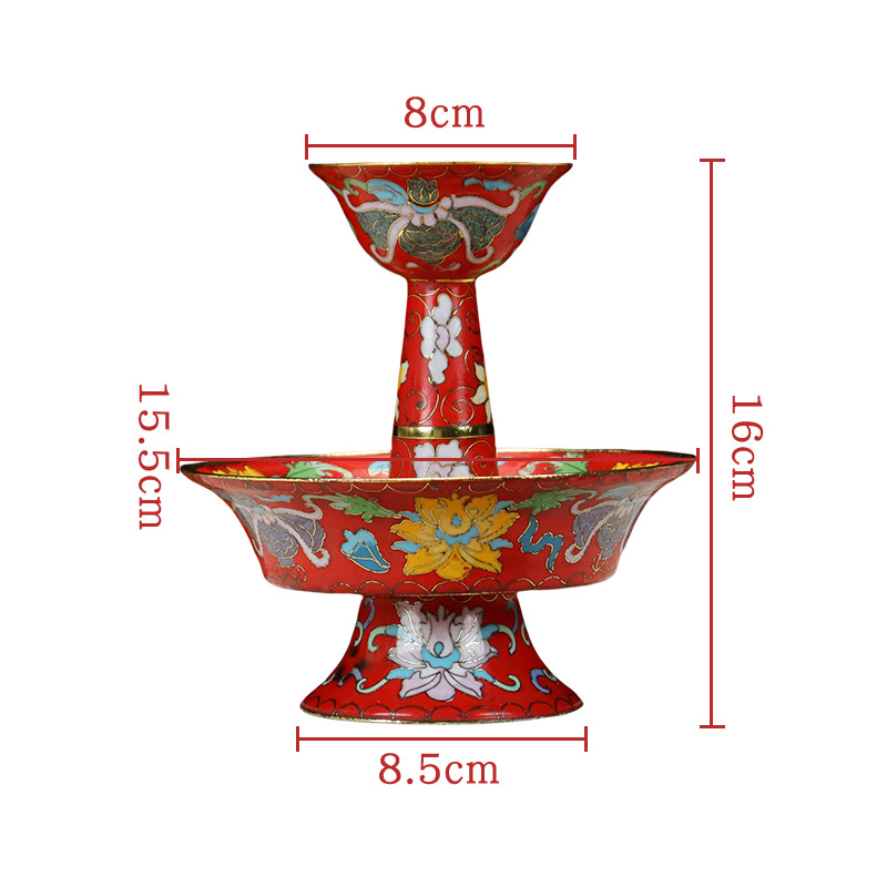 Cloisonne offering cups, traditional copper body, cloisonne enamel, polished, eight-auspicious, tray, double-layer offering cups Item Picture