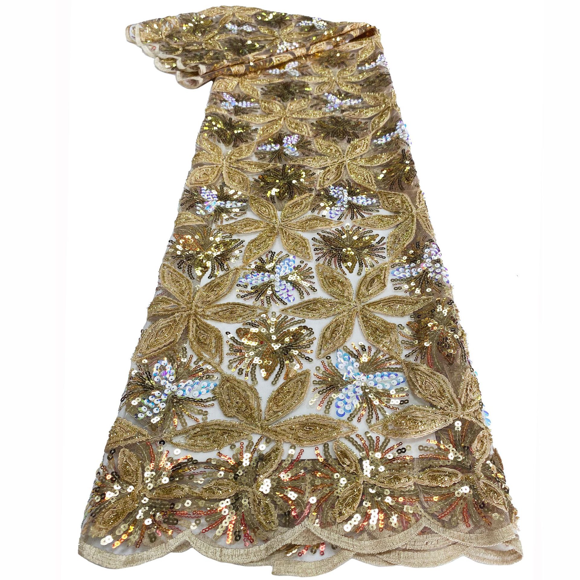 New African and Middle Eastern sequined lace fabric with multi-color embroidered mesh fabric beadslace in stock Item Picture