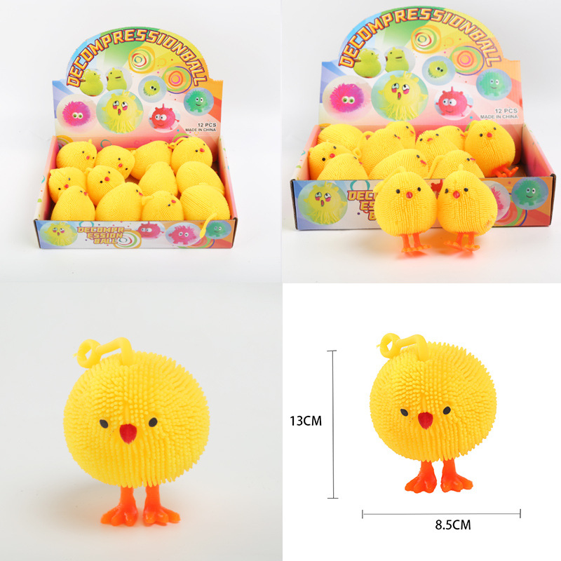 Wholesale of cute little chicken with feet (all yellow) carrying rope and shiny furry ball toys from the manufacturer