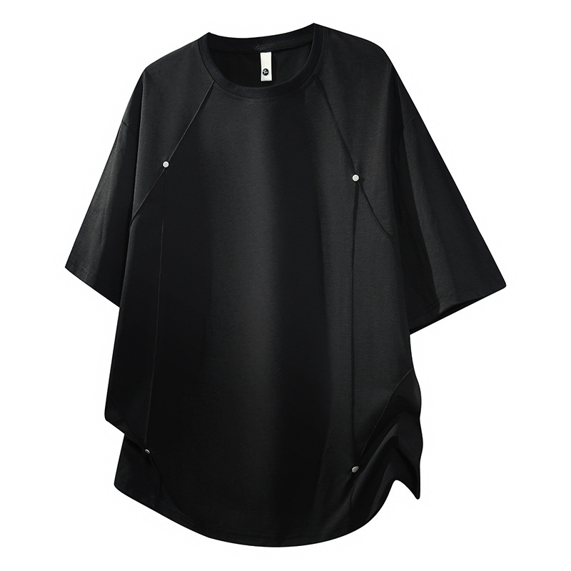 Summer's new short-sleeved casual rivet decorated versatile men's top, large-sized loose trendy short-sleeved men's T-shirt