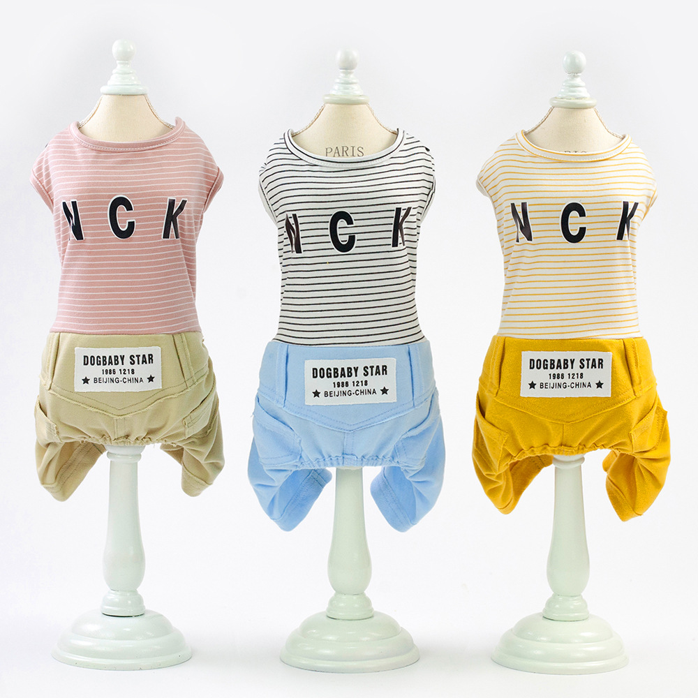 Amazon Spring/Summer 19 new pet four-legged clothes, dog casual striped pants, thin cat and dog clothes details Picture