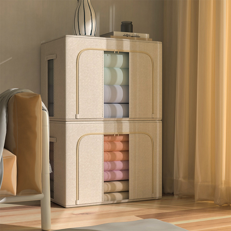 Bedroom storage box, Tianshan cotton and linen folding and transparent storage box, toys, sweaters, fabric clothes, wardrobe, and organizing box details Picture