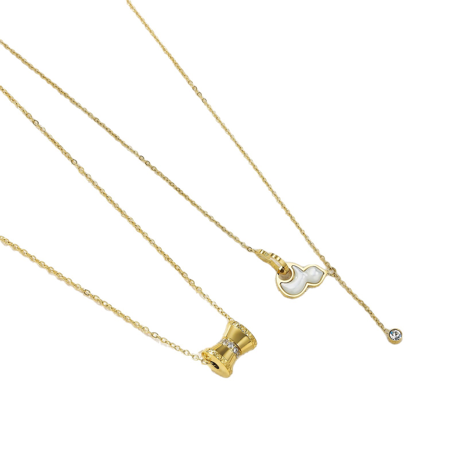 项链/珍珠/天然石项链/珍珠链条女款拼接气质/珍珠项链白底实物图