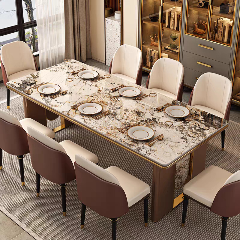 Star Factory wholesals new light luxury dining table and chair sets, high-end designer large plate dining tables, modern and simple bright rock plate dining tables Specification image