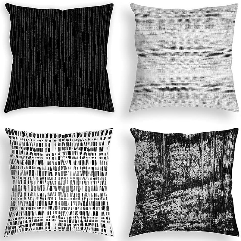 Amazon Cross-border's new black and white abstract line simple cushion cover for living room and office sofa linen pillowcase Specification image
