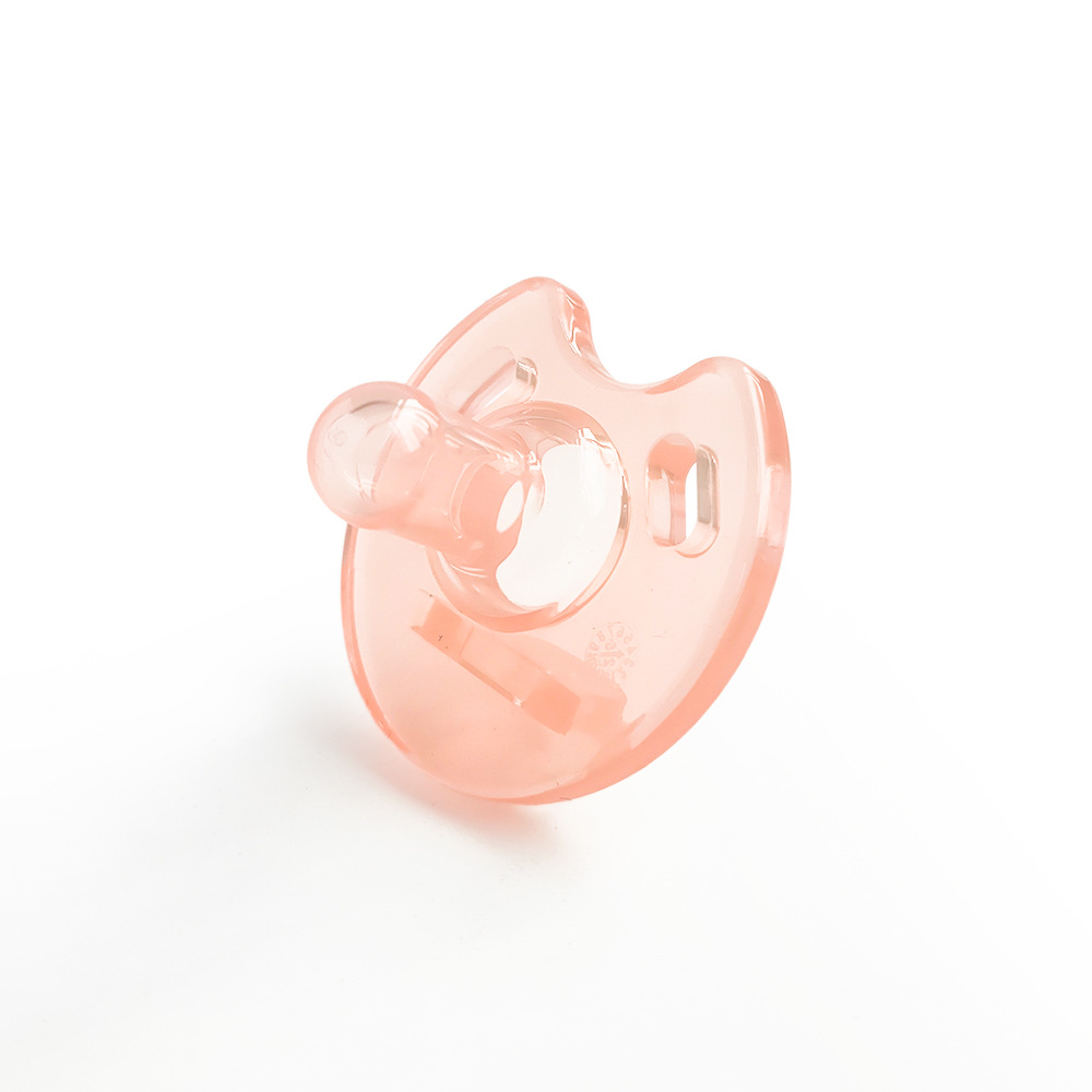 四种颜色透明软胶安抚奶嘴粉色蓝色绿色紫色带品牌认证白底实物图