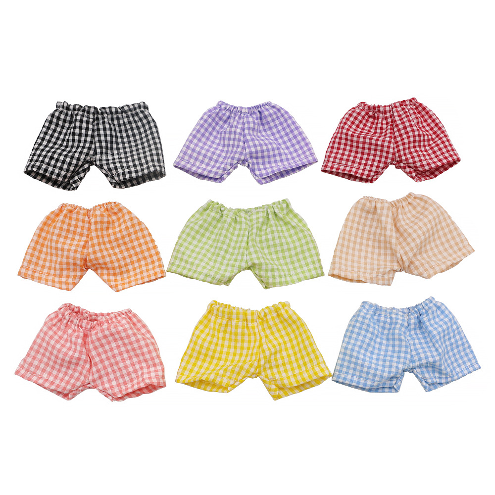 新款公仔娃衣格子休闲短裤可爱labub蒙奇奇玩偶娃娃换装裤子批发白底实物图